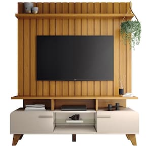 Rack Para Sala émile Com Painel Para Tv Ripado 60 Pol Conect B01 Off White Cinamomo - Lyam Decor