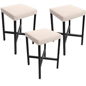 Kit 03 Banquetas Baixa Bar Cozinha Sala De Jantar Preto Stella L02 Suede Bege - Lyam Decor