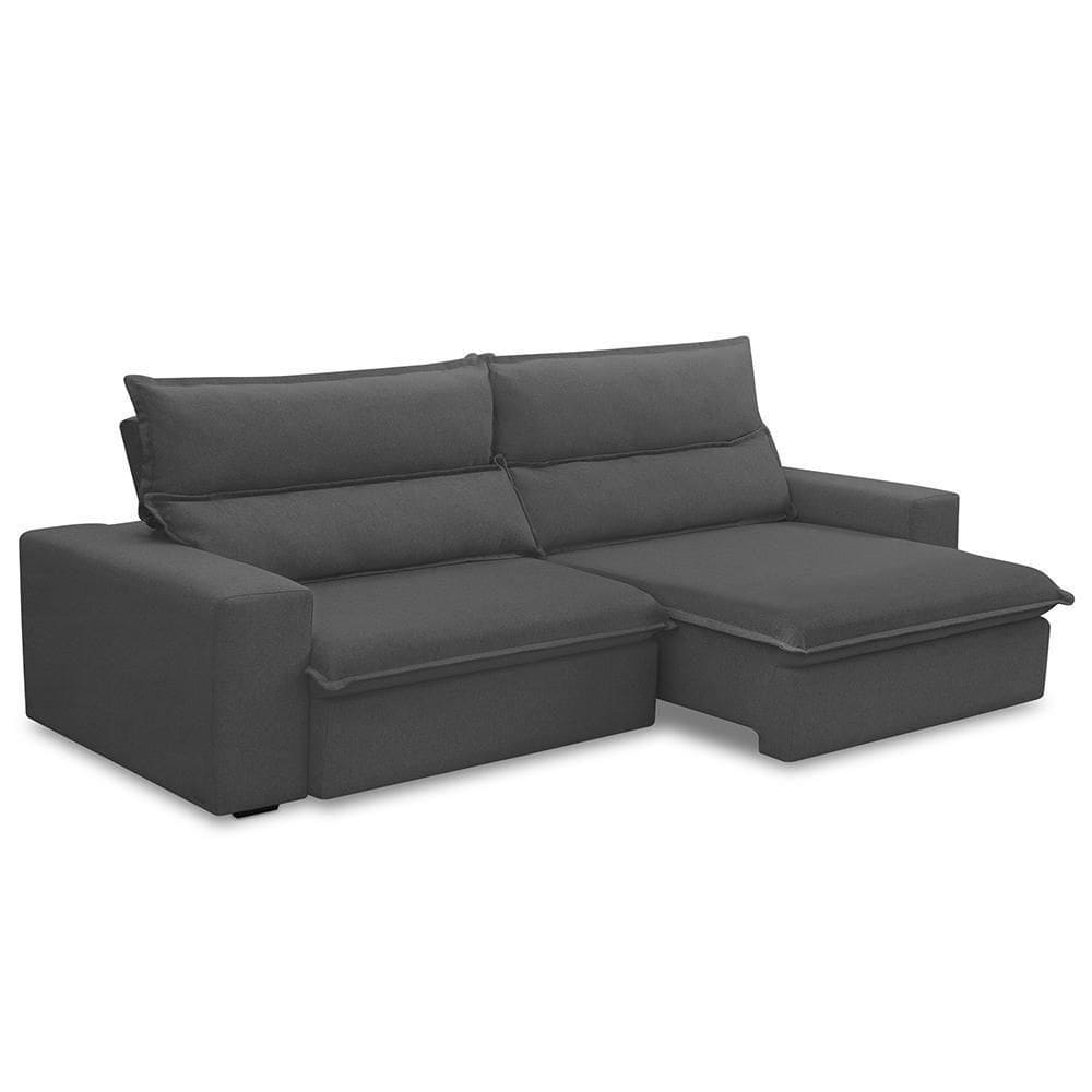 Sofá Retrátil Reclinável Para Sala 3 Lugares 250cm Senzi F04 Veludo Cinza Escuro - Lyam Decor