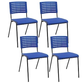 Kit 04 Cadeiras Empilhável Fixa Escritório Multiuso Base Preta Kimi P03 Azul - Lyam Decor