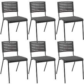 Kit 06 Cadeiras Empilhável Fixa Escritório Multiuso Base Preta Kimi P03 Preto - Lyam Decor