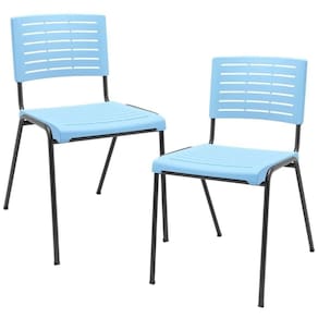 Kit 02 Cadeiras Empilhável Fixa Escritório Multiuso Base Preta Kimi P03 Azul Celeste - Lyam Decor