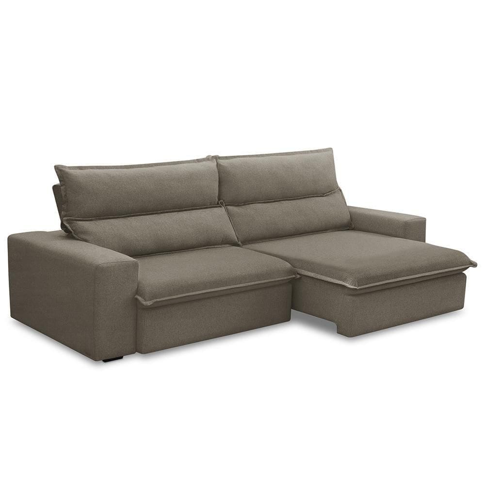 Sofá Retrátil Reclinável Para Sala 3 Lugares 230cm Senzi F04 Veludo Marrom Claro - Lyam Decor