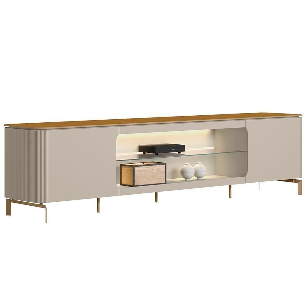 Rack Para Sala De Estar Tv 85 Pol Com Led Elysia L05 Tauari Off White Fosco - Lyam Decor