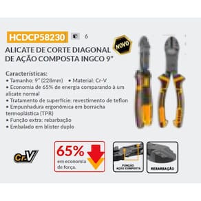 Alicate Corte Diagonal 9`` De Ação Composta 65% Menos Força