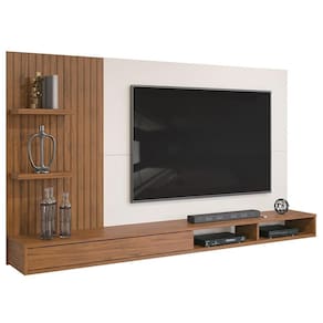 Painel Para Tv 60 Pol Com Bancada Suspensa 190cm Elion D05 Freijó Off White - Lyam Decor