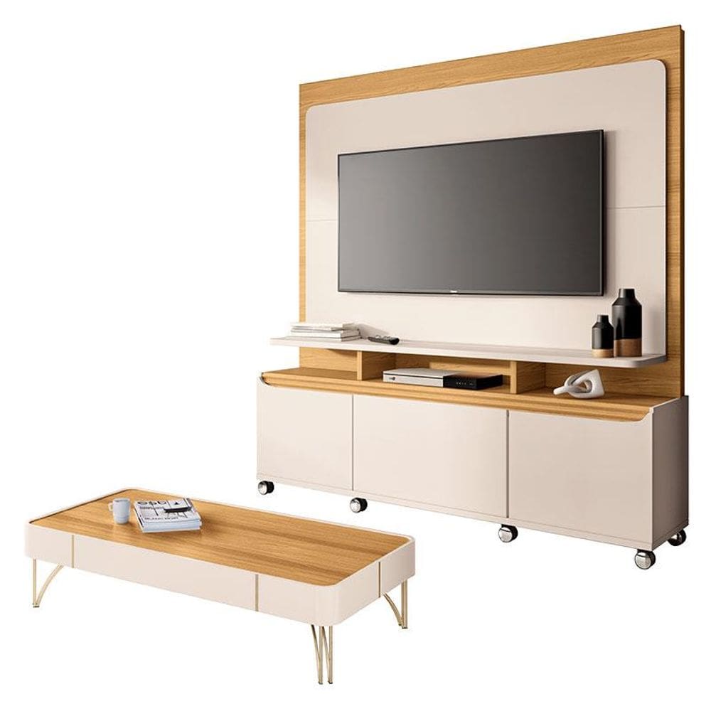 Estante Home Theater Quantum e Mesa de Centro Cadenza Off White Cinamomo – HB Móveis