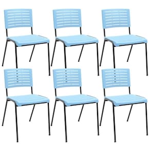 Kit 06 Cadeiras Empilhável Fixa Escritório Multiuso Base Preta Kimi P03 Azul Celeste - Lyam Decor