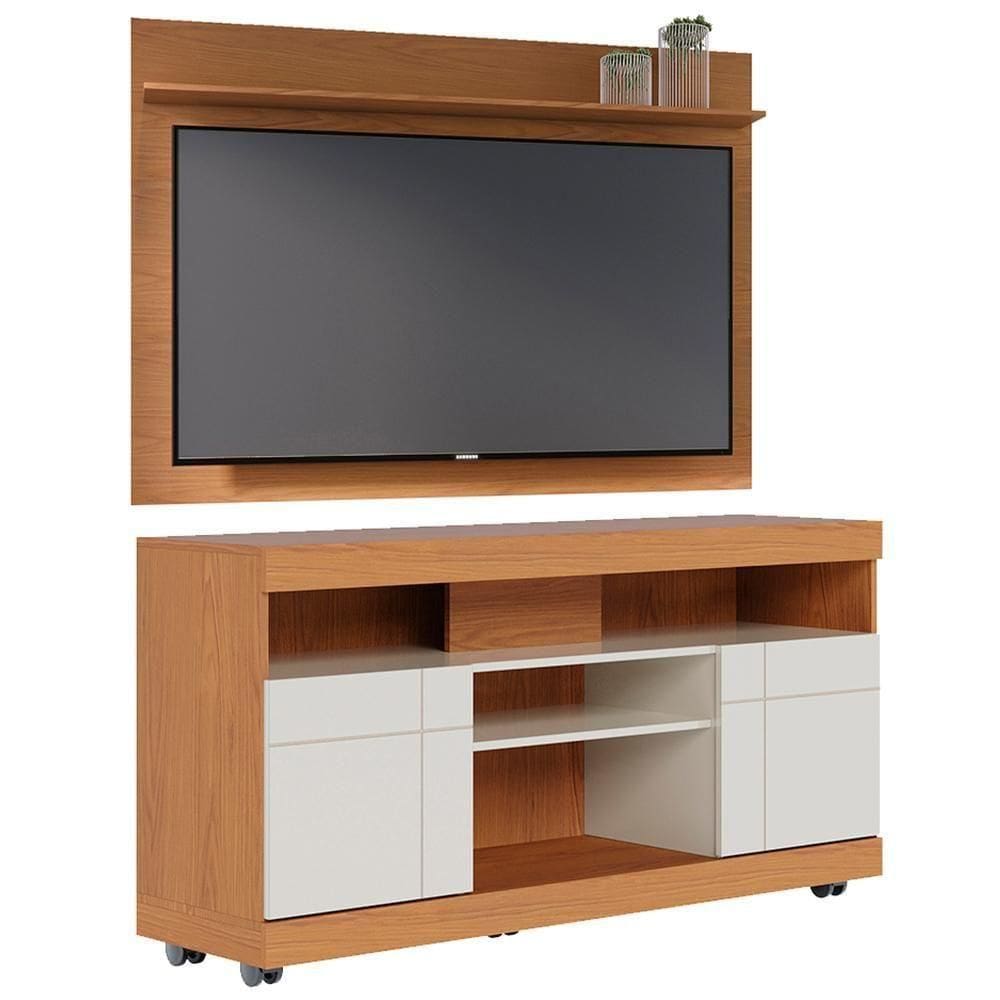 Rack Para Sala Com Painel Para Tv 55 Pol Raya C04 Freijó Off White - Lyam Decor