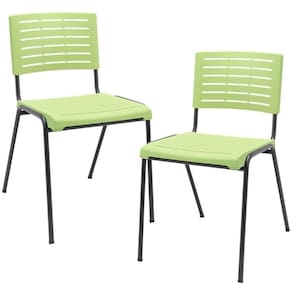 Kit 02 Cadeiras Empilhável Fixa Escritório Multiuso Base Preta Kimi P03 Verde Claro - Lyam Decor