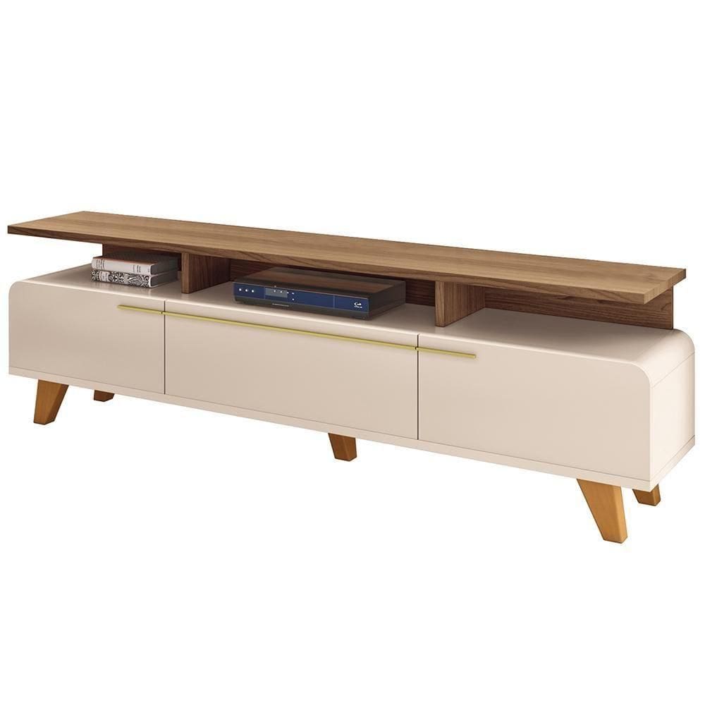 Rack Para Sala De Estar Tv 70 Pol Orgânico 200cm émile B01 Off White Castanho - Lyam Decor