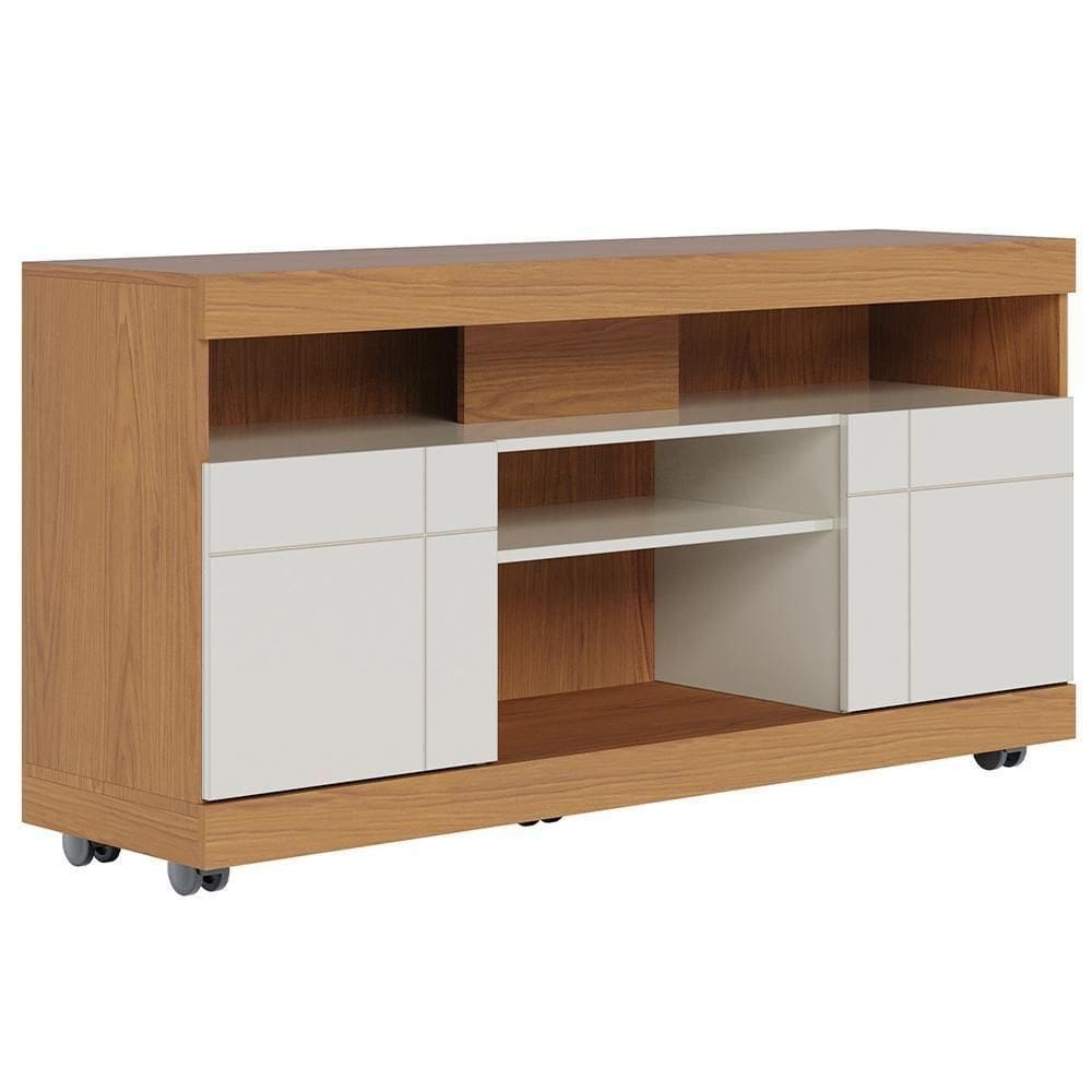 Rack Para Sala De Estar Tv 47 Pol Com Rodízios Raya C04 Freijó Off White - Lyam Decor