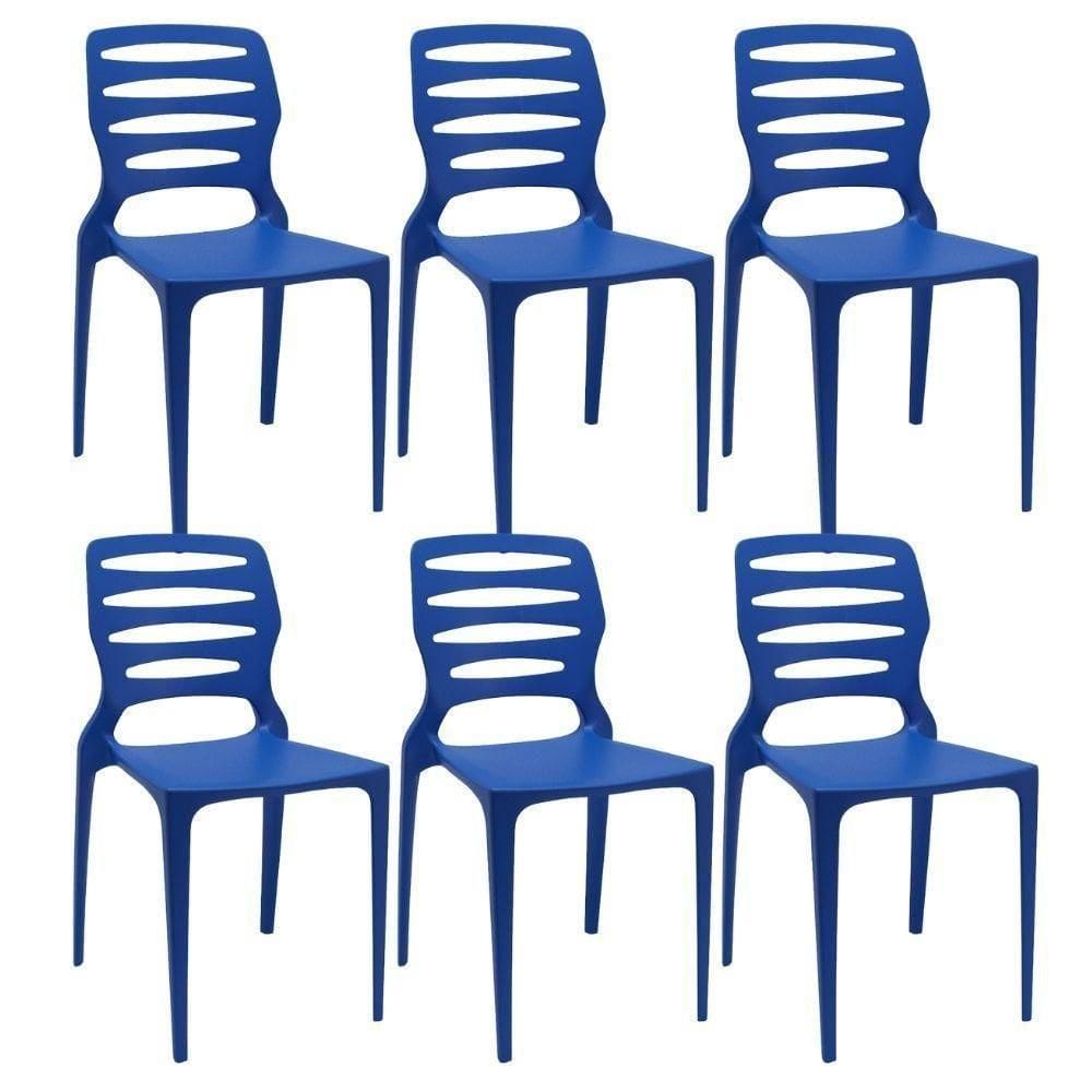 Kit 06 Cadeiras Para Cozinha Área Gourmet Jardim Empilhável Larsen P03 Azul - Lyam Decor