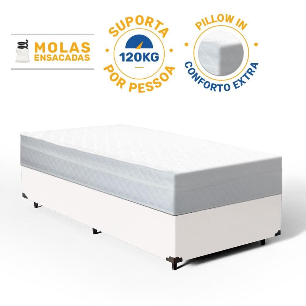Cama Box com Colchão de Molas Ensacadas Classic Maxx White Solteiro 88cm