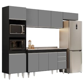Armário de Cozinha Modulada 4 Peças CP12 Balcão com Pia Inox Preto/Cinza - Lumil