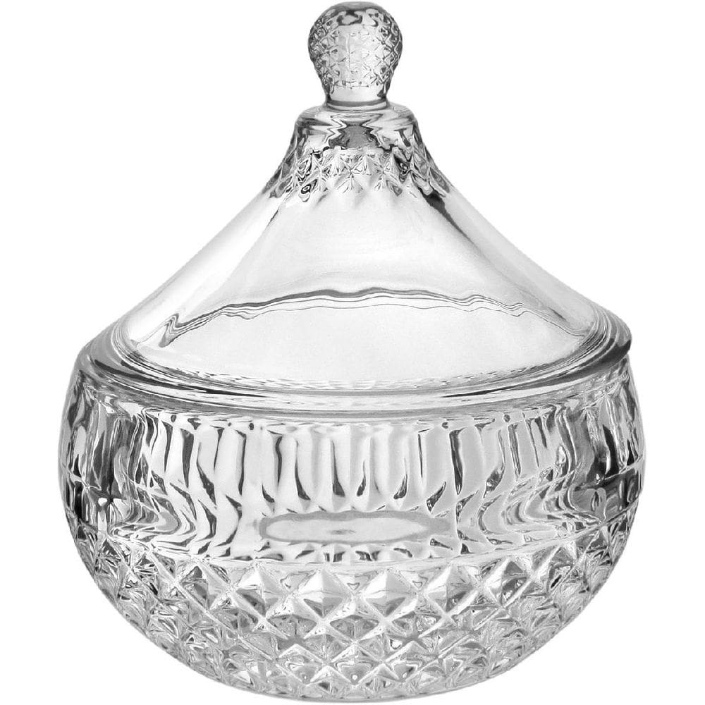 VASO POTICHE REDONDO HOME&CO COM TAMPA VIDRO 15x12x12cm TRANSPARENTE BOMBONIERE