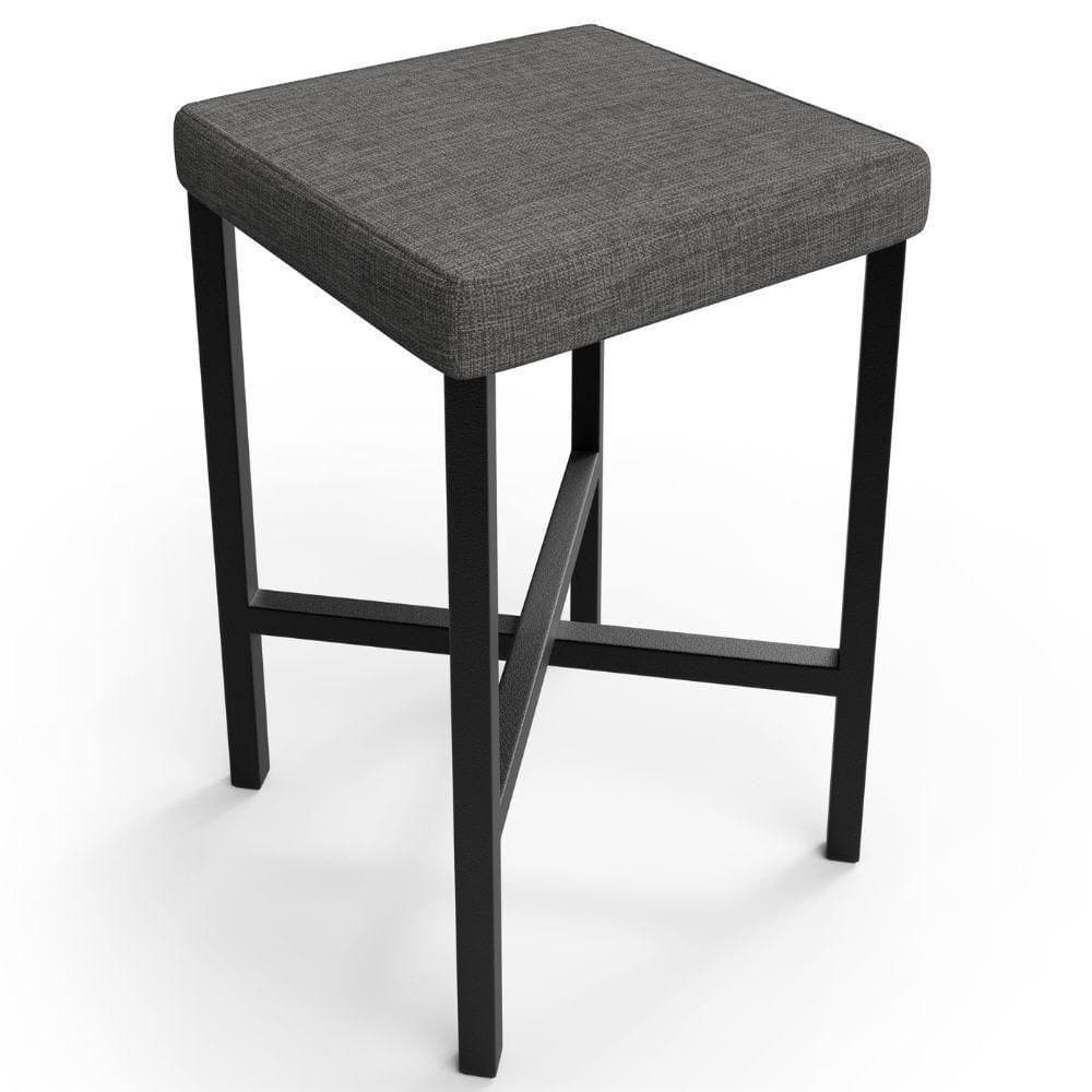 Banqueta Baixa Bar Cozinha Sala De Jantar Preto Stella L02 Linho Cinza Escuro - Lyam Decor