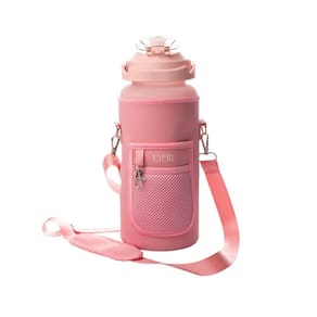 Kit Garrafa Squeeze Policarbonato 2,1L com Case 5 em 1 Rosa