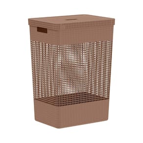 Cesto de Roupa com Tampa Grid Marrom Amêndoa 49L - Ou