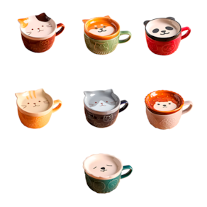 4 Un. Caneca De Bichinhos Com Tampa Cerâmica Diversão Café