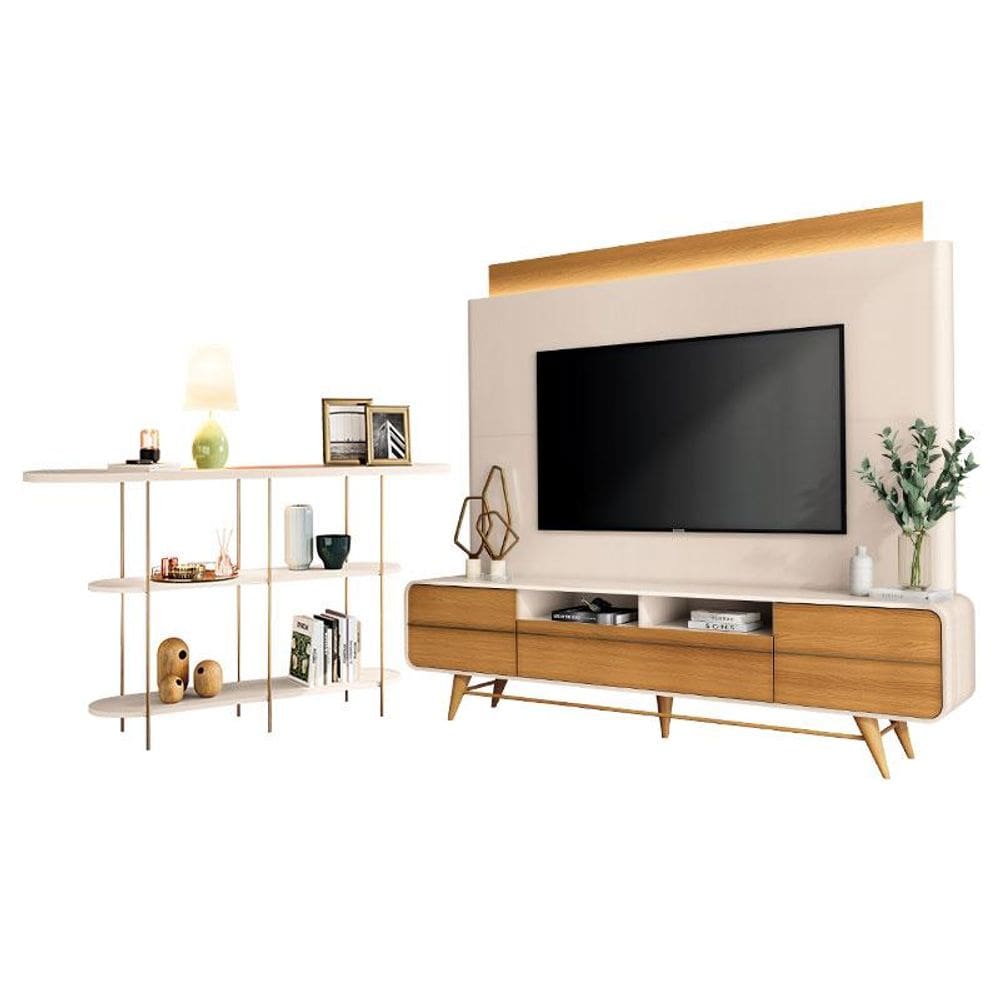 Estante Home Theater Nobre Off White Cinamomo e Aparador Infinity Off White- HB Móveis
