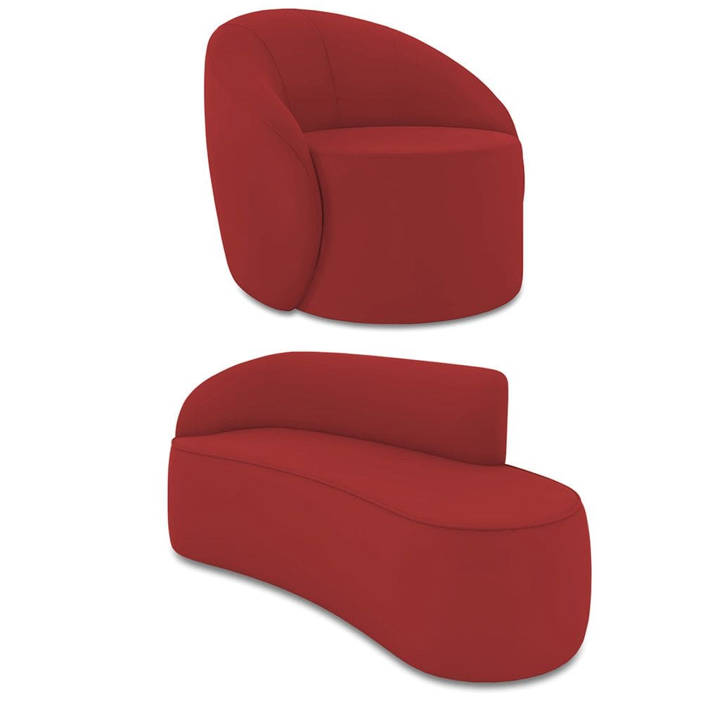 Sofá 3 Lugares Orgânico 180cm Morgan e Poltrona Lua Veludo Marsala D03 - D`Rossi