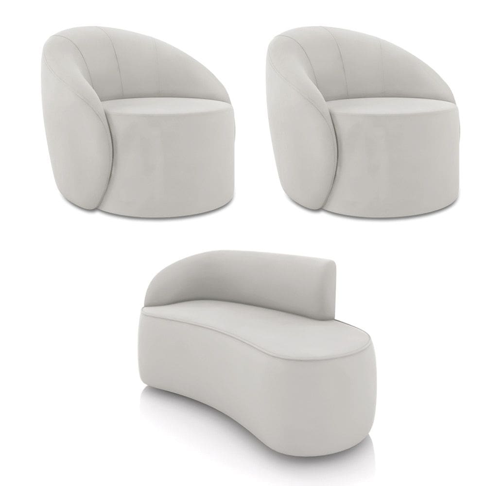 Sofá 2 Lugares Orgânico 140cm Morgan e 2 Poltronas Lua Veludo Cinza D03 - D`Rossi