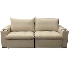 Sofá Cama Julia 4 Lugares Retrátil Tecido Linho 220cm Zarat Cor Bege