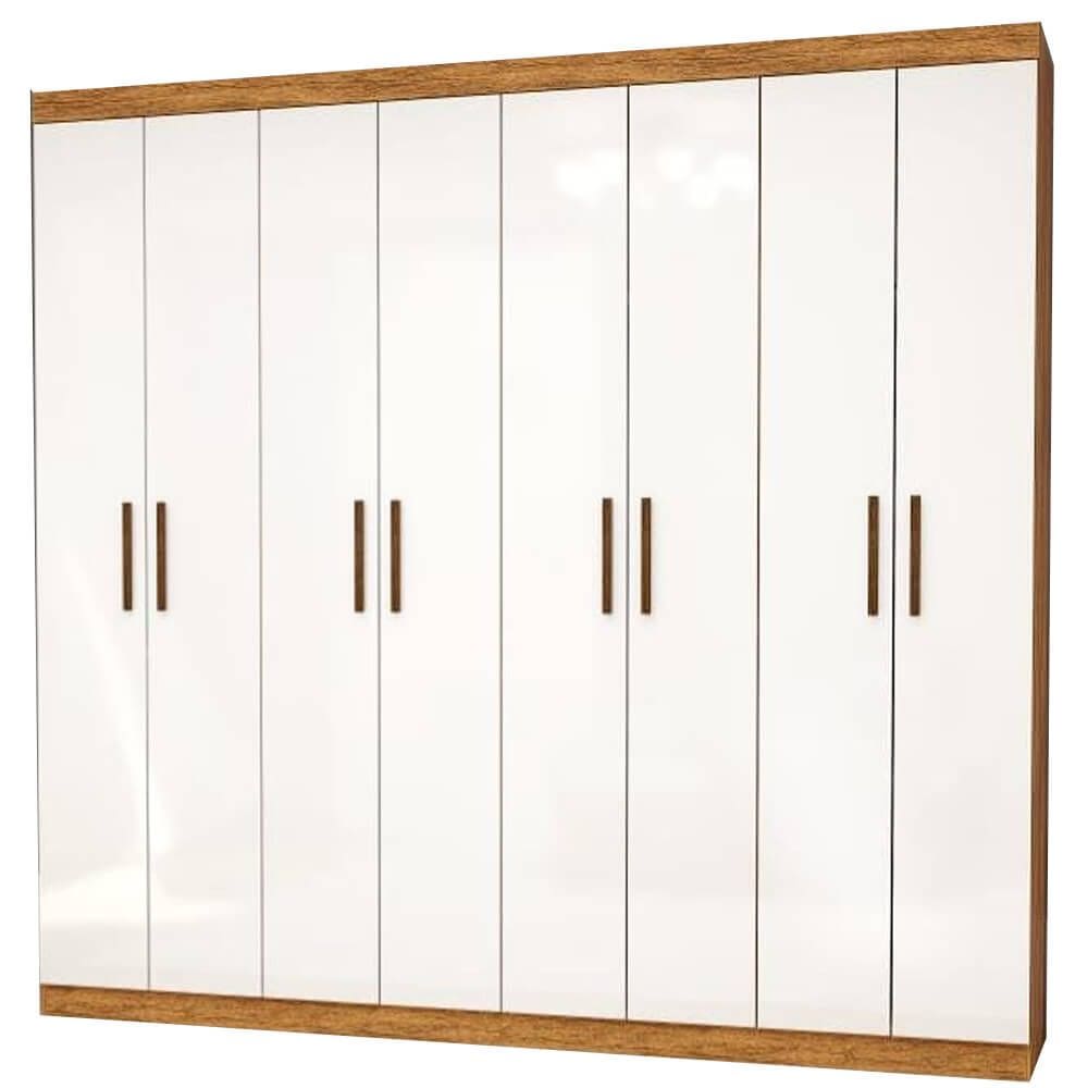 Guarda Roupa Rubi Casal 8 Portas 4 Gavetas Carioca Cor Cinamomo Branco