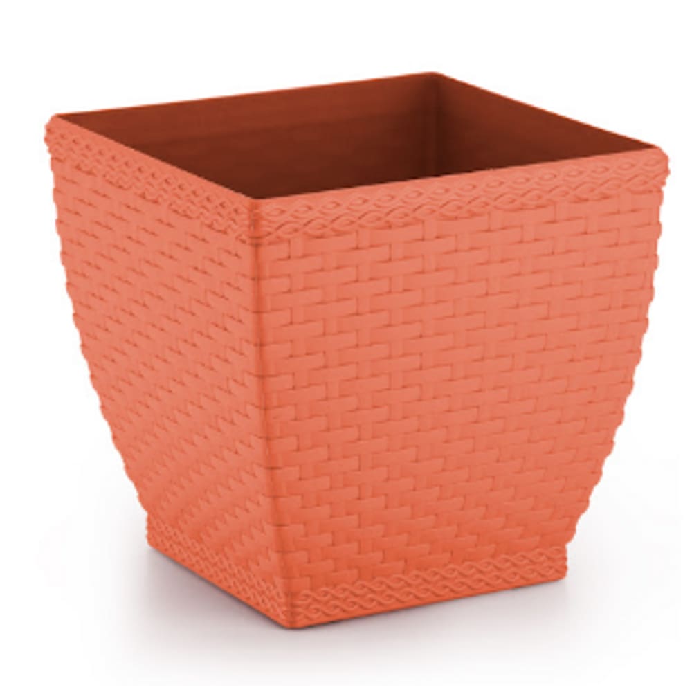 Vaso Rattan M3 Quadrado (0,35L) Cor Telha INJEPLASTEC