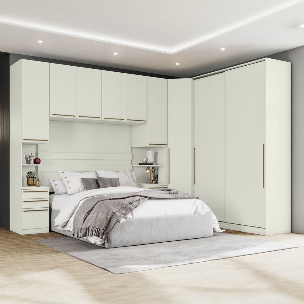 Quarto Modulado Casal Completo 9 Portas 6 Gavetas Canto Oblíquo Areia