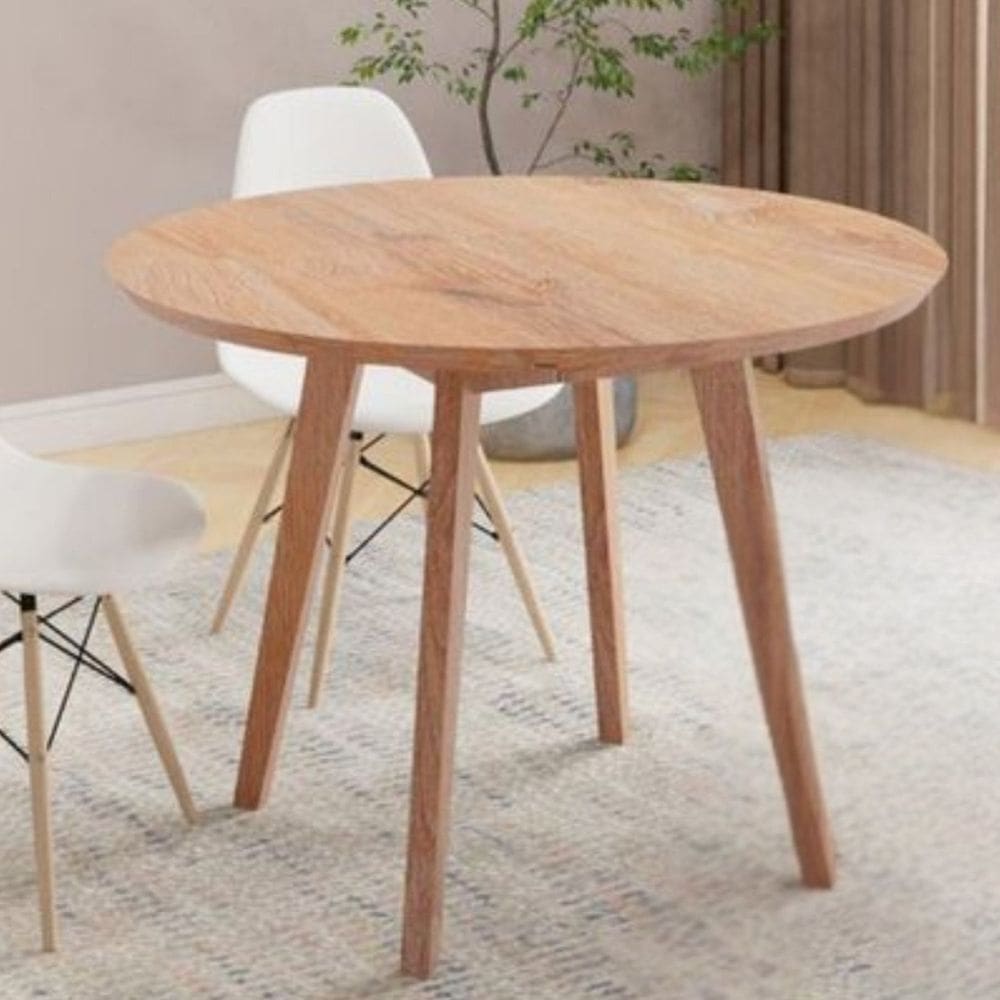 Mesa de Jantar Leda 90cm Redonda MDF TTX Base Metal Freijó