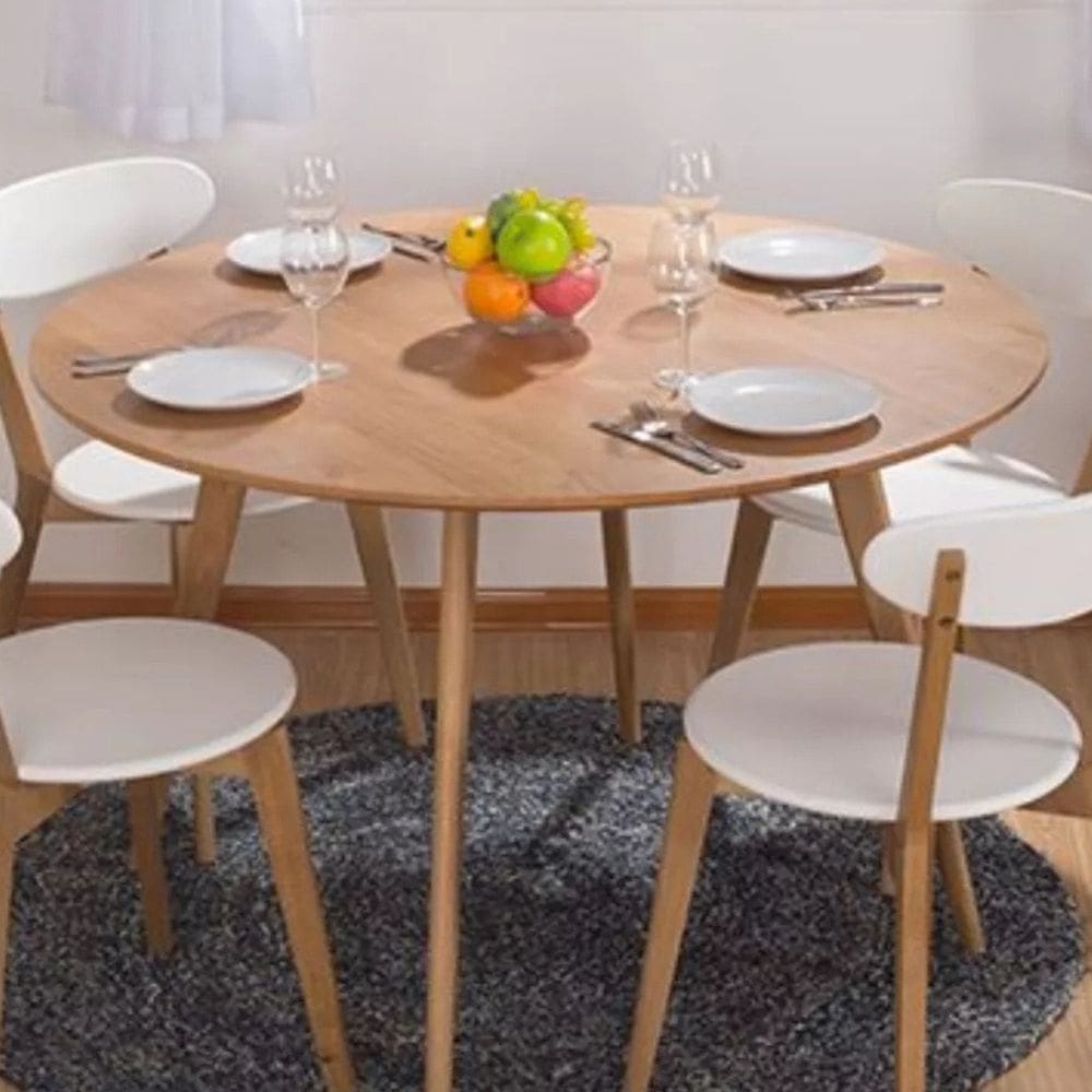 Mesa de Jantar MDF TTX Leda Base Metal 110cm  Redonda Freijó