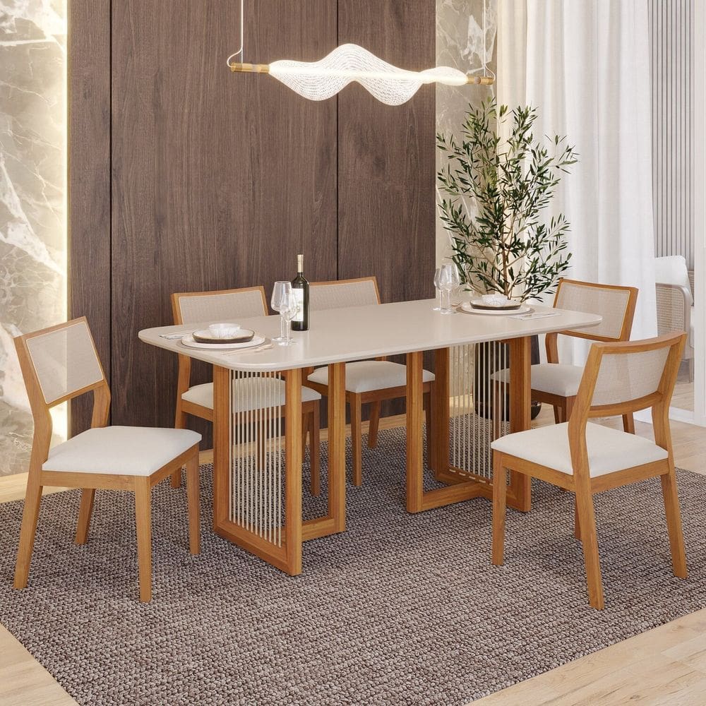 Sala de Jantar Regia 180cm com 6 Cadeiras Oiti Madeira/ Offwhite