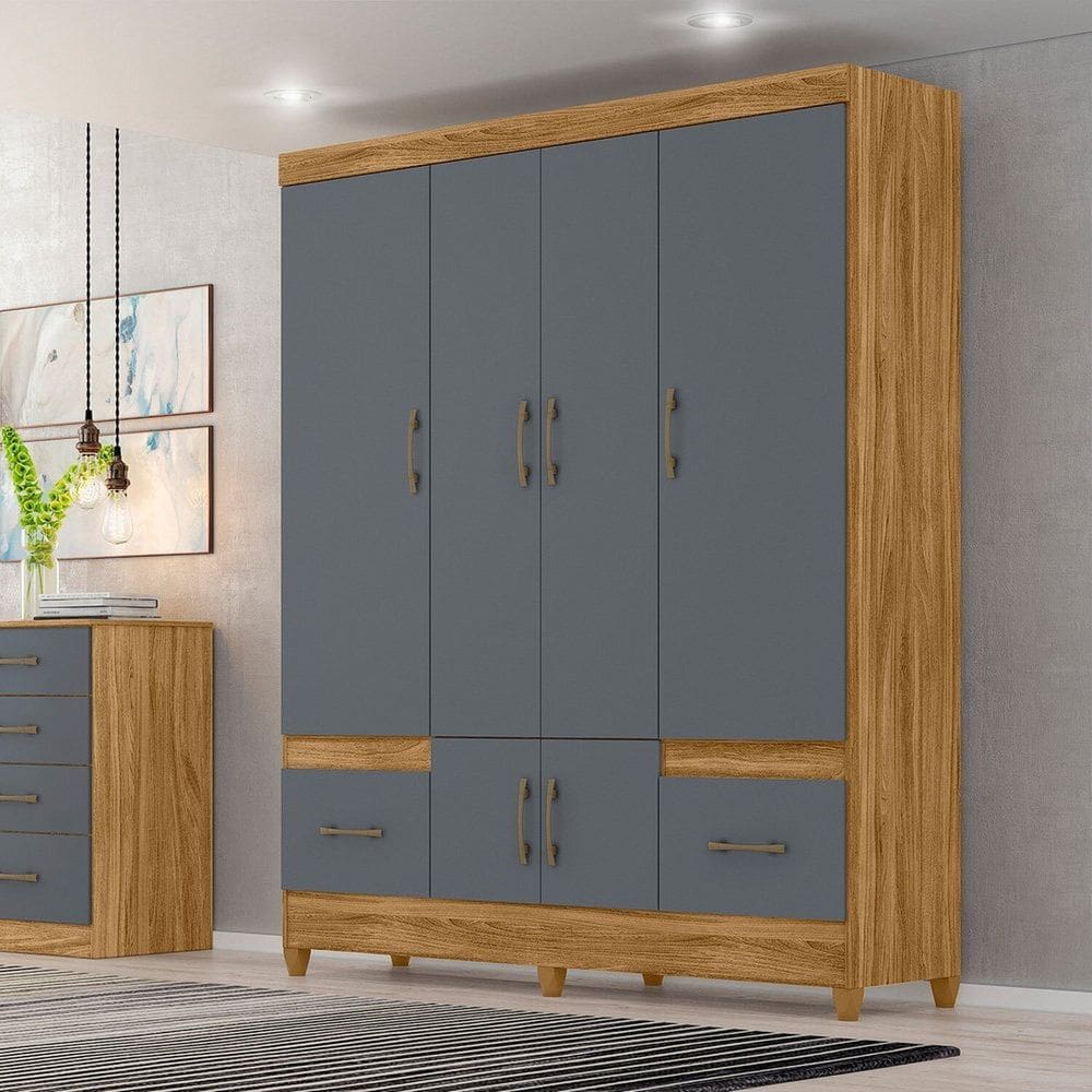 Guarda-Roupa Casal 6 Portas 2 Gavetas Smart Freijó/Cinza