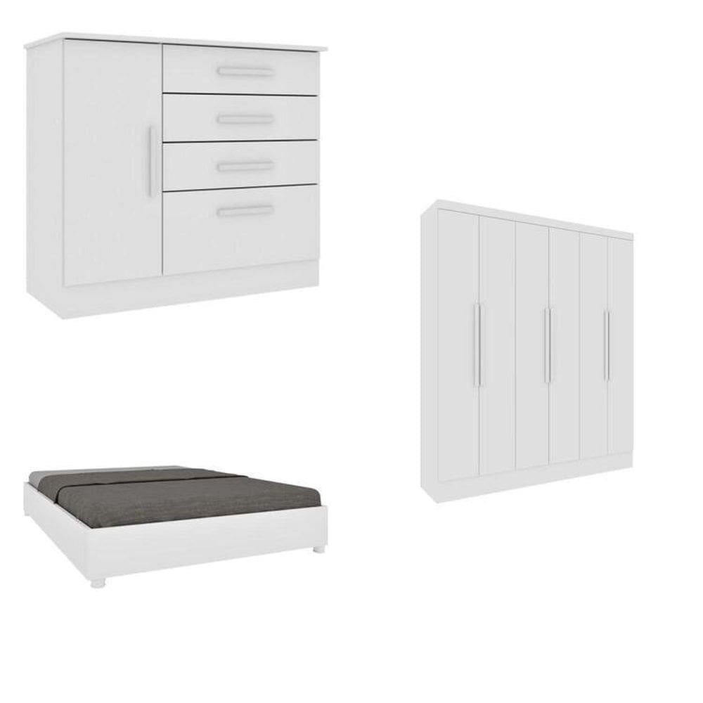 Quarto Casal Completo Guarda-Roupa Munique Cama Mônaco e Cômoda Chicago Espresso Móveis Neve