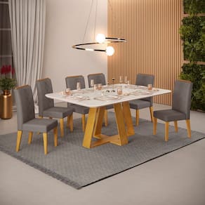 Mesa Kiara 1,70 Quartzo com 6 Cadeiras Yasmin Cedro/ Quartzo/ Lunar