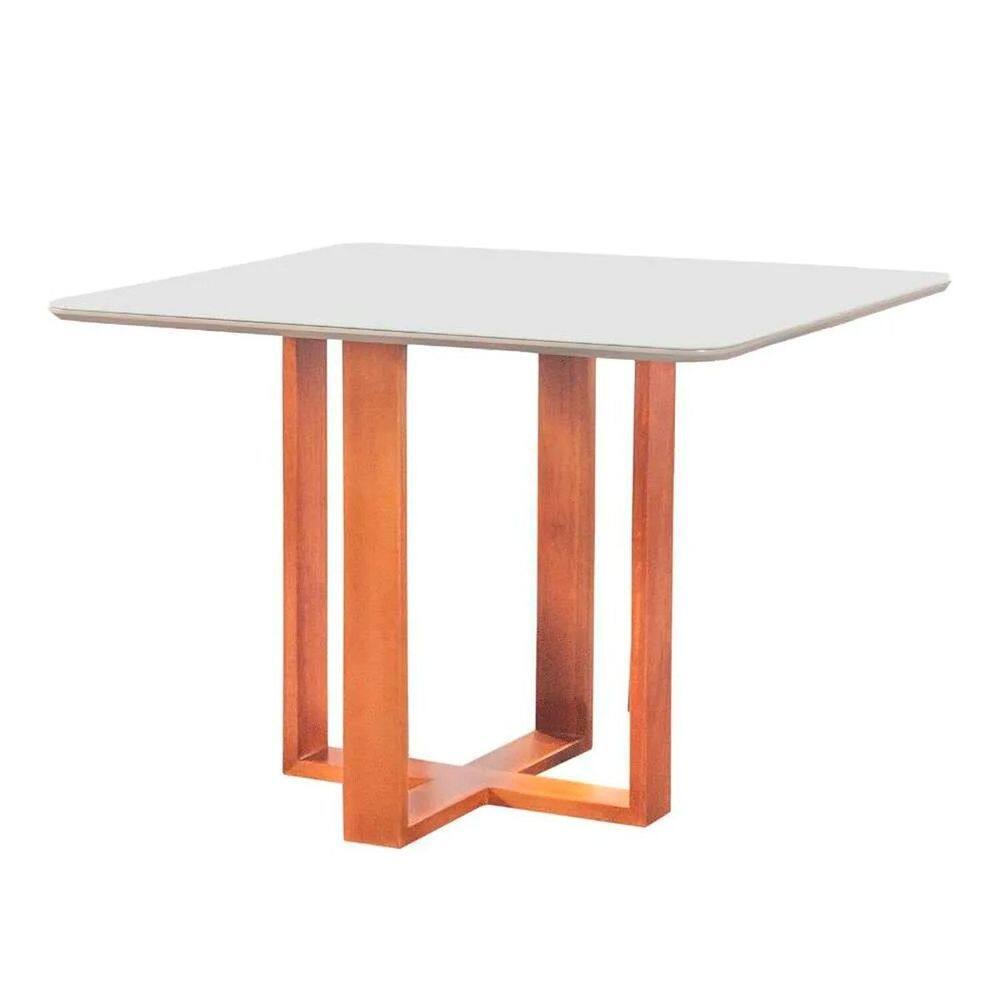 Mesa de Jantar Zaya 140x90 Tampo Laqueado Pés Madeira Maciça Off White/Mel