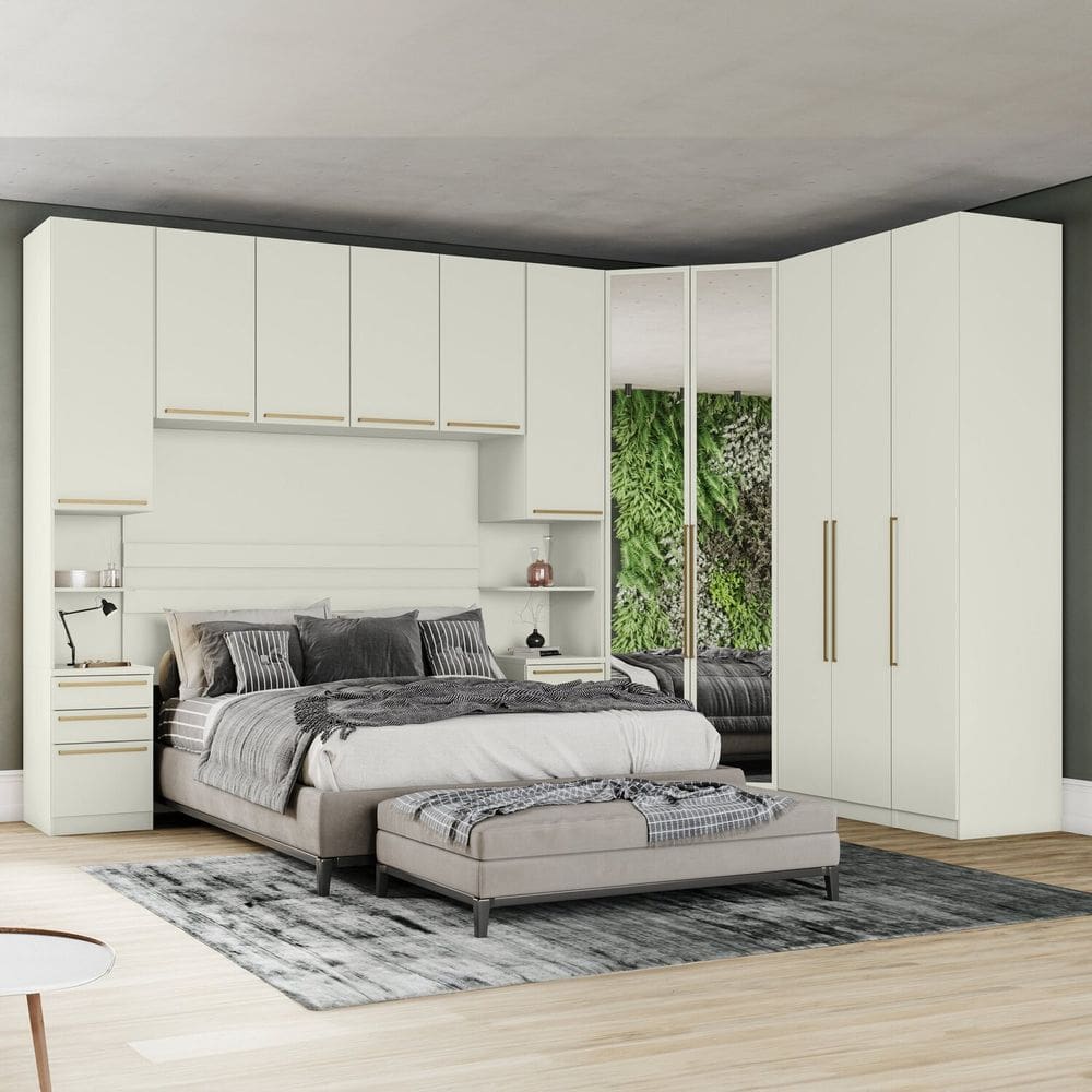 Quarto Modulado Casal Completo 11 Portas 6 Gavetas com Espelho Areia