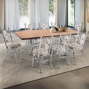 Conjunto Sala de Jantar Canada 180cm x 80cm Cromado/Amadeirado Claro/Café