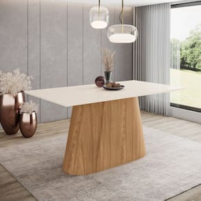 Mesa Olívia para 6 Lugares Tampo 160cm Canto Reto Marrom/Off White