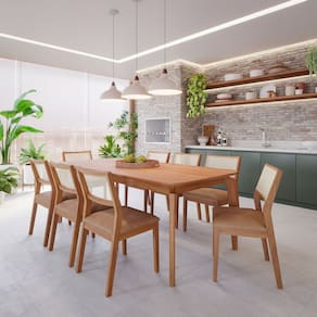 Sala de Jantar Ficus 210cm sem Vidro com 8 Cadeiras Bella Madeira /Cinamomo/ Kaki