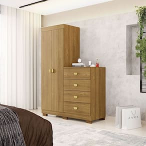Cômoda Guarda-Roupa Cristal 2 Portas 4 Gavetas Marrom
