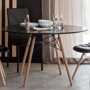 Mesa Cozinha Eames Eiffel 90cm  Redonda Madeira MDF TX Preto