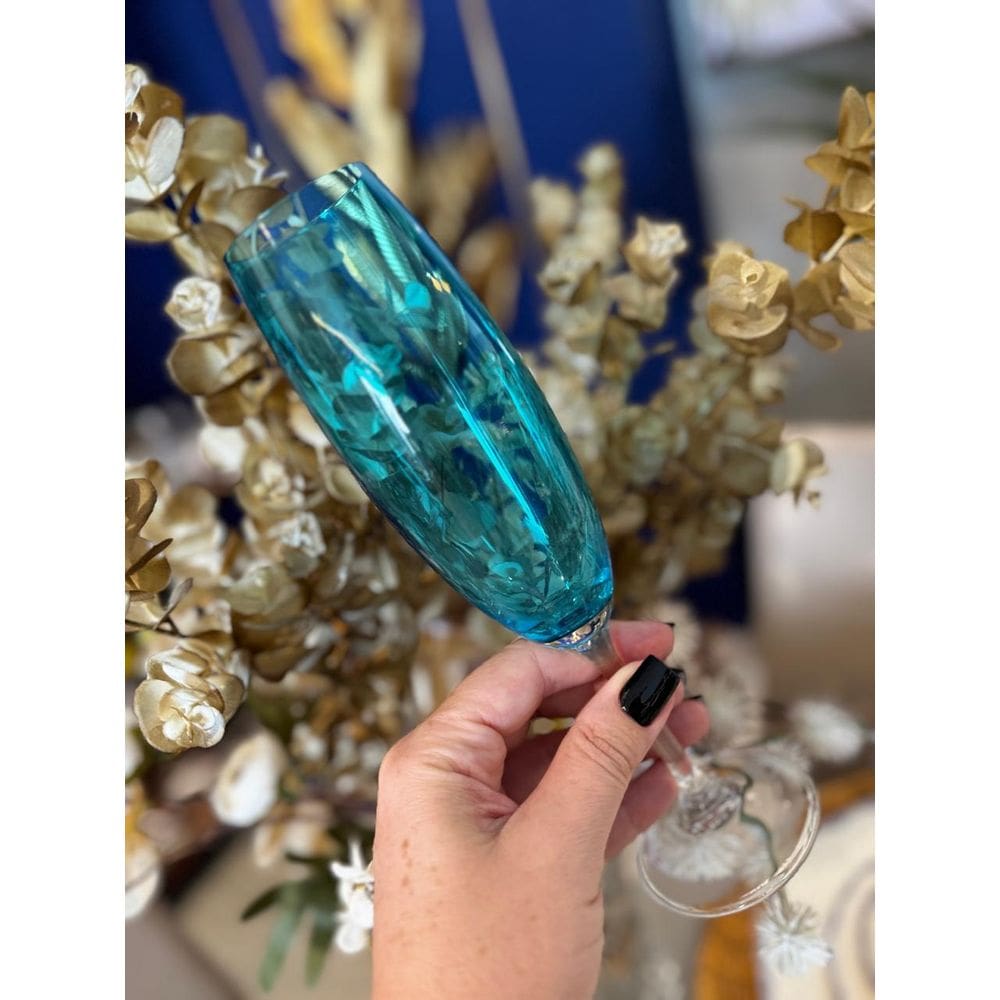 Unidade taça cristal champanhe azul turquesa 220ml