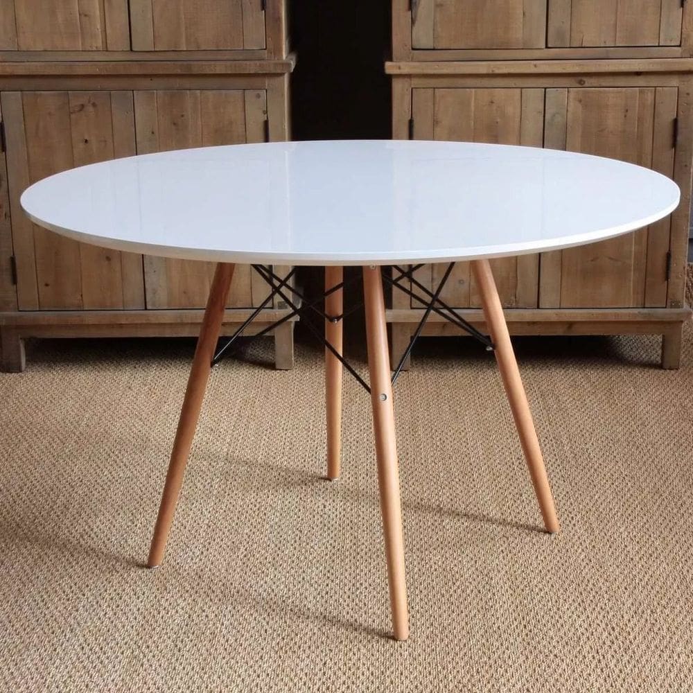 Mesa Jantar Eiffel MDF TX 120 Redonda Cozinha Madeira Branco