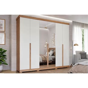 Guarda Roupa Casal 6 Portas (2 c/ Espelho) e 6 Gavetas Guarapari Cinamomo/Off White - Panan