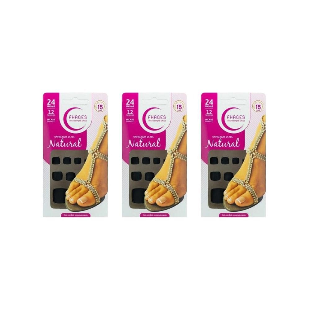 Unhas Postiças Fhaces Pé Color Black Fosco Com 24Un- 3 Kits
