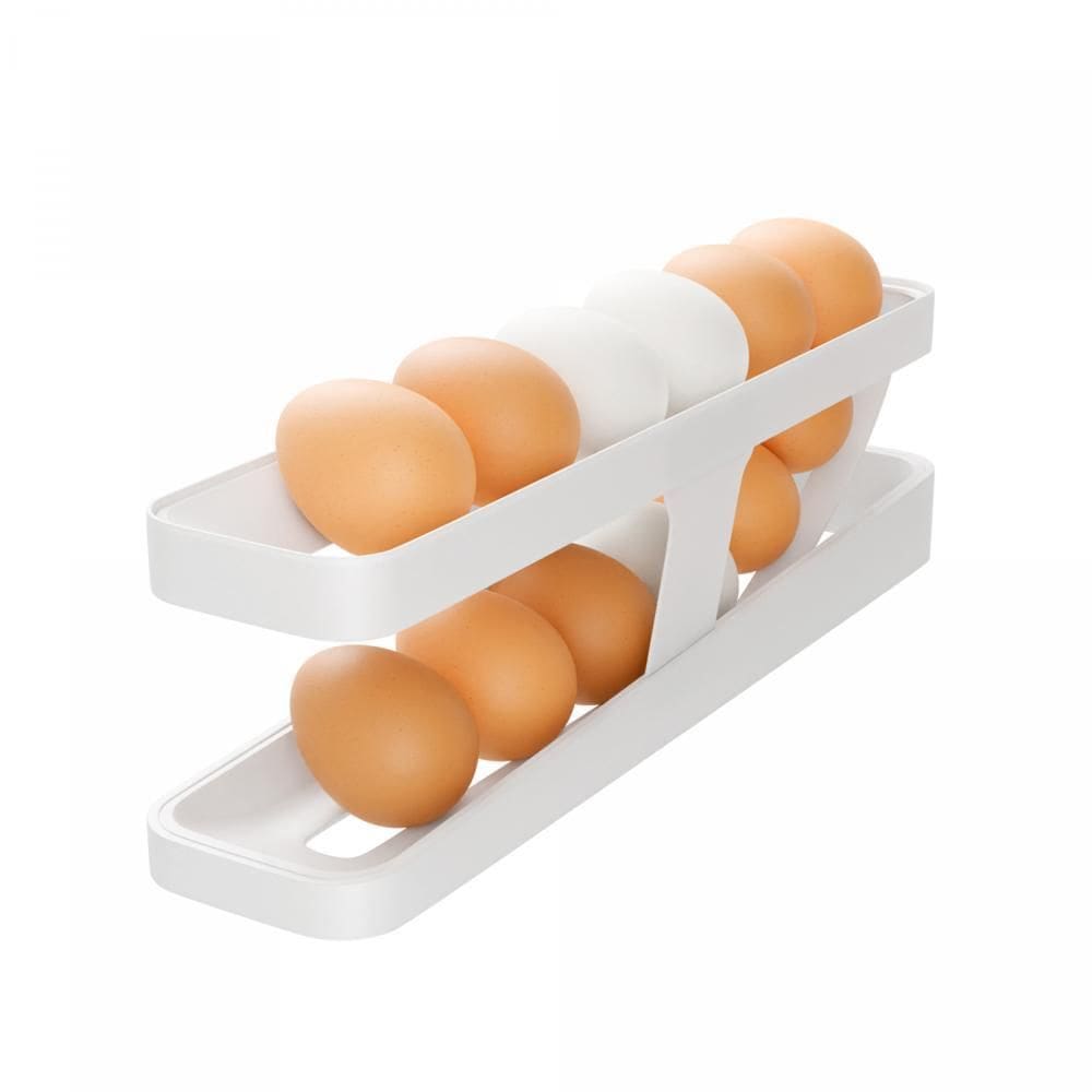 Porta Ovos com Rolamento Automático em Plástico Branco