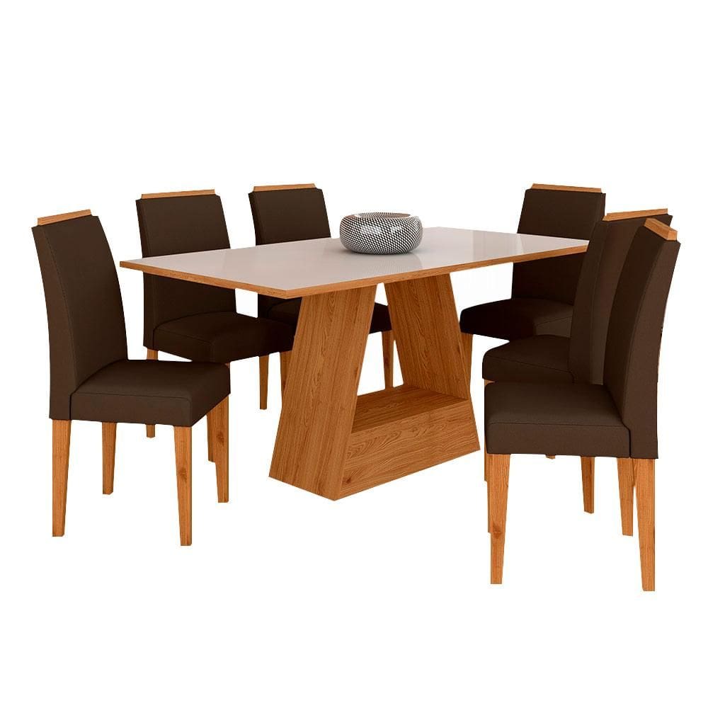 Mesa Com 6 Cadeiras Pierre 1,60 Cin/off White/marro - Móveis Arapongas